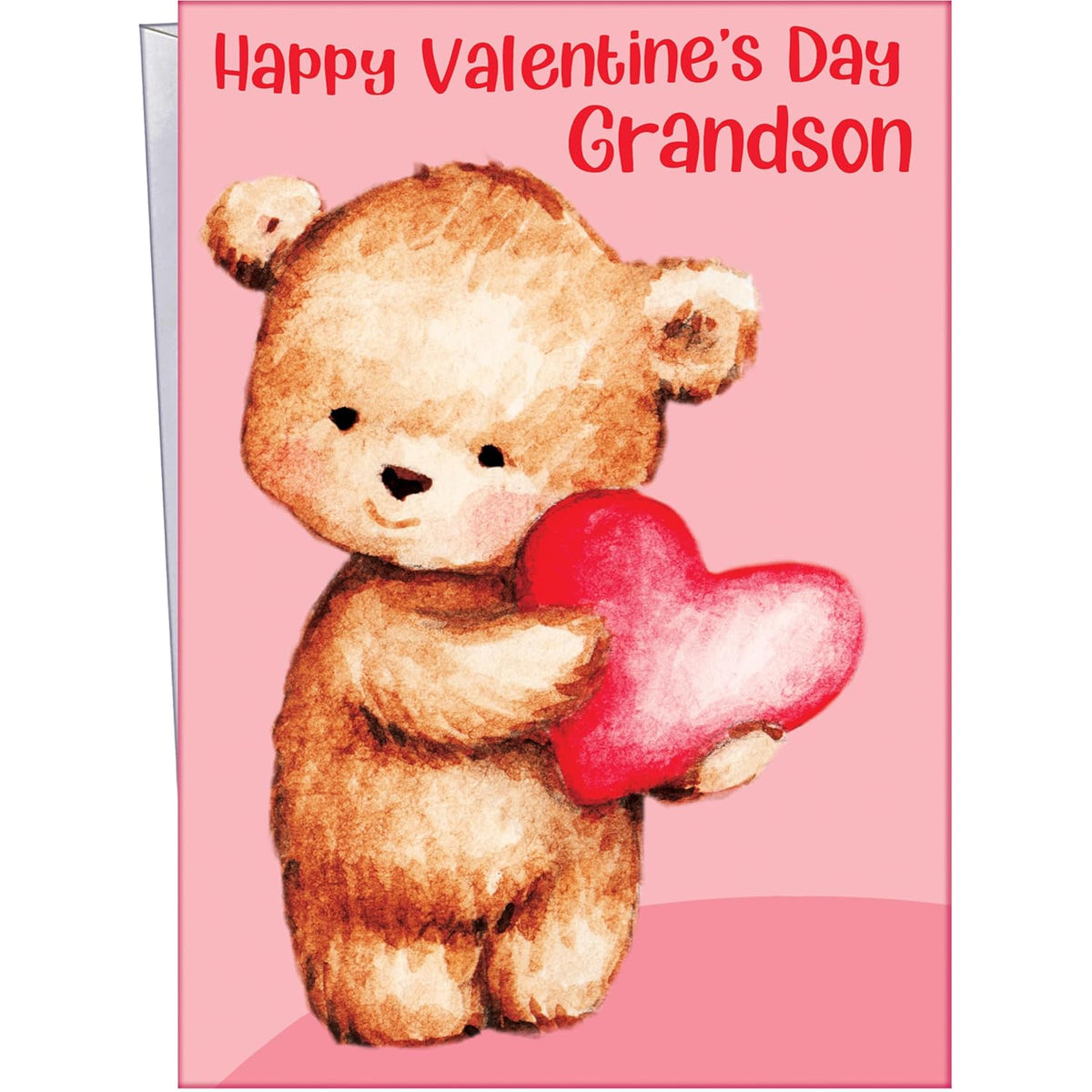 Grandson Valentine'S Day Card - Large Card Opens To 10" X 7.75" - Made In Chicago - Very Cute Teddy Bear With Heart - Premium Envelope Included & Shipped In Extra Sturdy Mailer - - #301