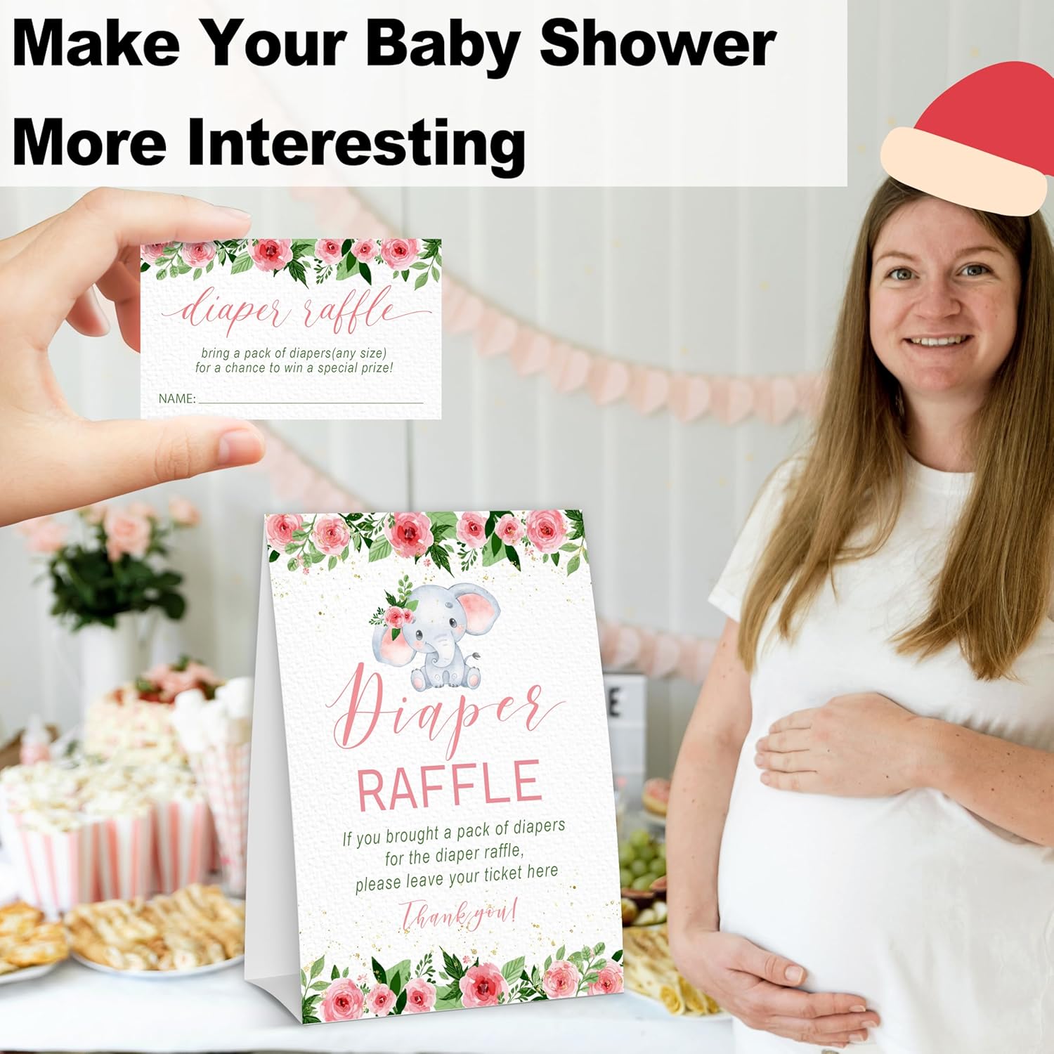 Spring Floral Diaper Raffle Tickets, Baby In Bloom Baby Shower Games For Gender Reveal, Party Decorations & Supplies, 1 Sign & 50 Cards Set-A02