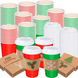 50 Pack 16 Oz Christmas Disposable Coffee Cups With Lids And Sleeves Merry Christmas Paper Coffee Cups Red And Green Drinking Cup For Beverage Cold Hot Drinks Holiday