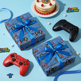 Video Game Birthday Wrapping Paper Roll For Boys, Mini Roll, Blue Game Controller Pattern And Gamer Text Gift Wrap Paper For Birthday, Game Party, Holiday, 17 Inches X 16.4 Feet