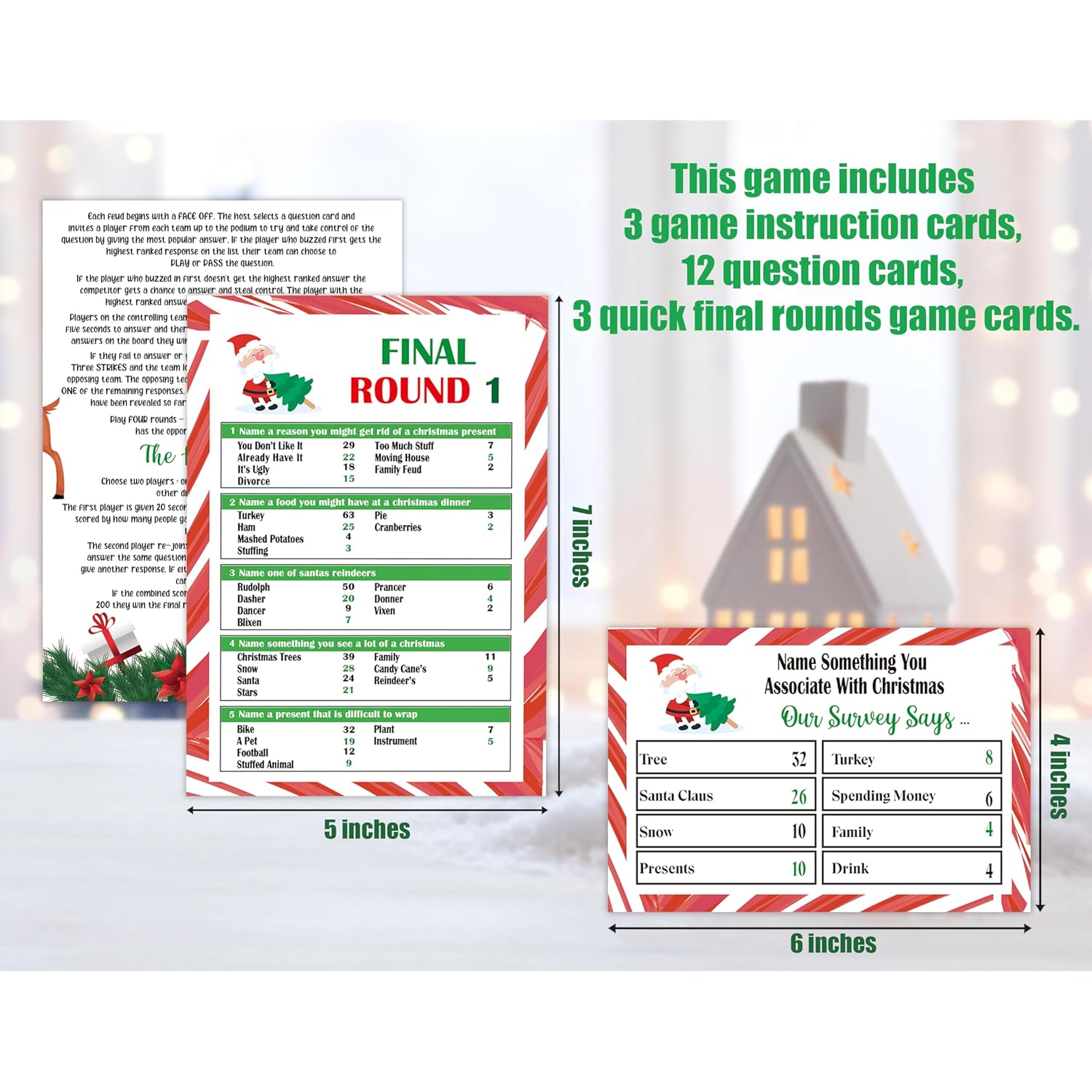 Christmas Friendly Feud Game, Friendly Feud Quiz, Baby Shower Game Cards For Adults, Family Activity, Feud Trivia Quiz, Games For Winter Party Supplies-Lp7