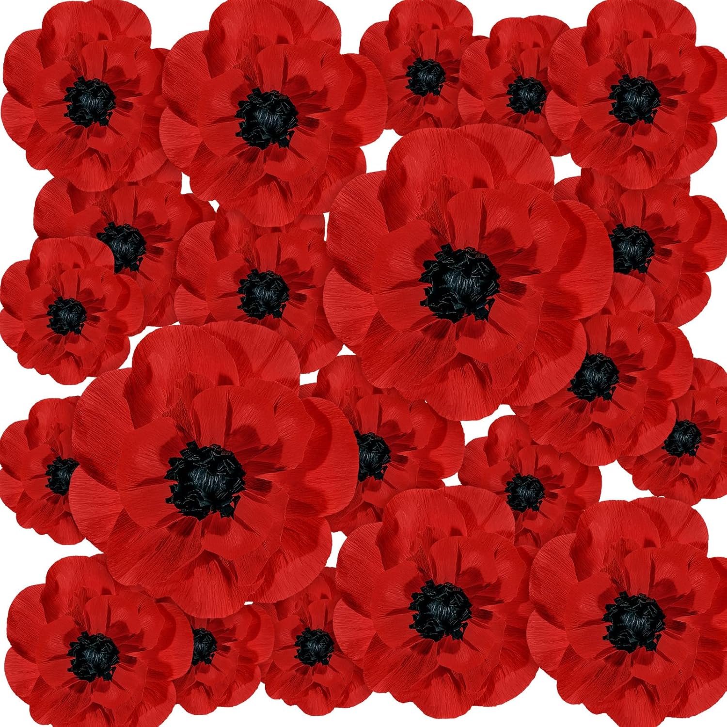 30 Pcs Artificial Red Poppy Flowers Veterans Day Large Poppies Fake Flowers For Halloween Memorial Day Wicked Birthday Carnival Back To School Party Backdrop