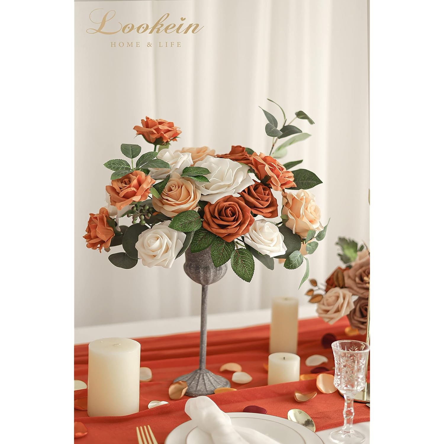 Artificial Flowers Box Set 5 Style Flowers For Diy Wedding Decoration Bouquet Table Centerpieces Aisle Arch Flower Decoration Bridal Shower Party Home Decor, Charming Terracotta