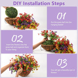 Artificial Flowers Hanging Baskets, 12 Bundles Faux Flower Outdoor Hanging Basket Spring Summer Decoration, Fake Flowers Plants For Porch Patio Balcony Home Yard Decor