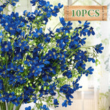 10Pcs Artificial Silk Flowers With Long Stems Faux Bulk Babys Breath Flowers Fake Silk Flowers Bouquet For Floral Arrangement Tall Vase Home Wedding Table Centerpieces Decor (Blue)