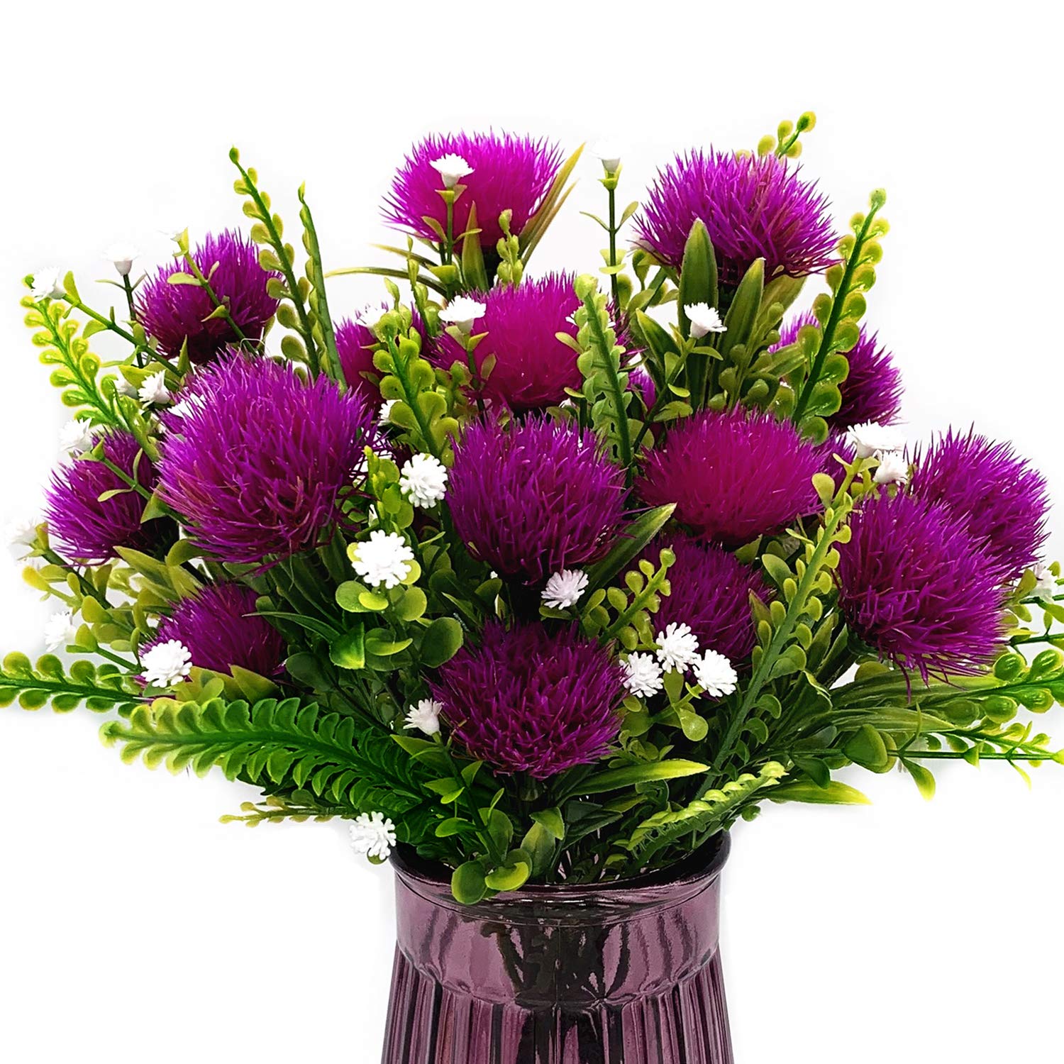 Artificial Dandelion Plants Decor, Fake Plastic Flowers Shrubs Bushes Grass For Indoor Outdoor Home Garden Wedding Party Table Centerpieces Arrangements Decoration Planting Filler Fuchsia 4 Pack