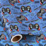Video Game Birthday Wrapping Paper Roll For Boys, Mini Roll, Blue Game Controller Pattern And Gamer Text Gift Wrap Paper For Birthday, Game Party, Holiday, 17 Inches X 16.4 Feet