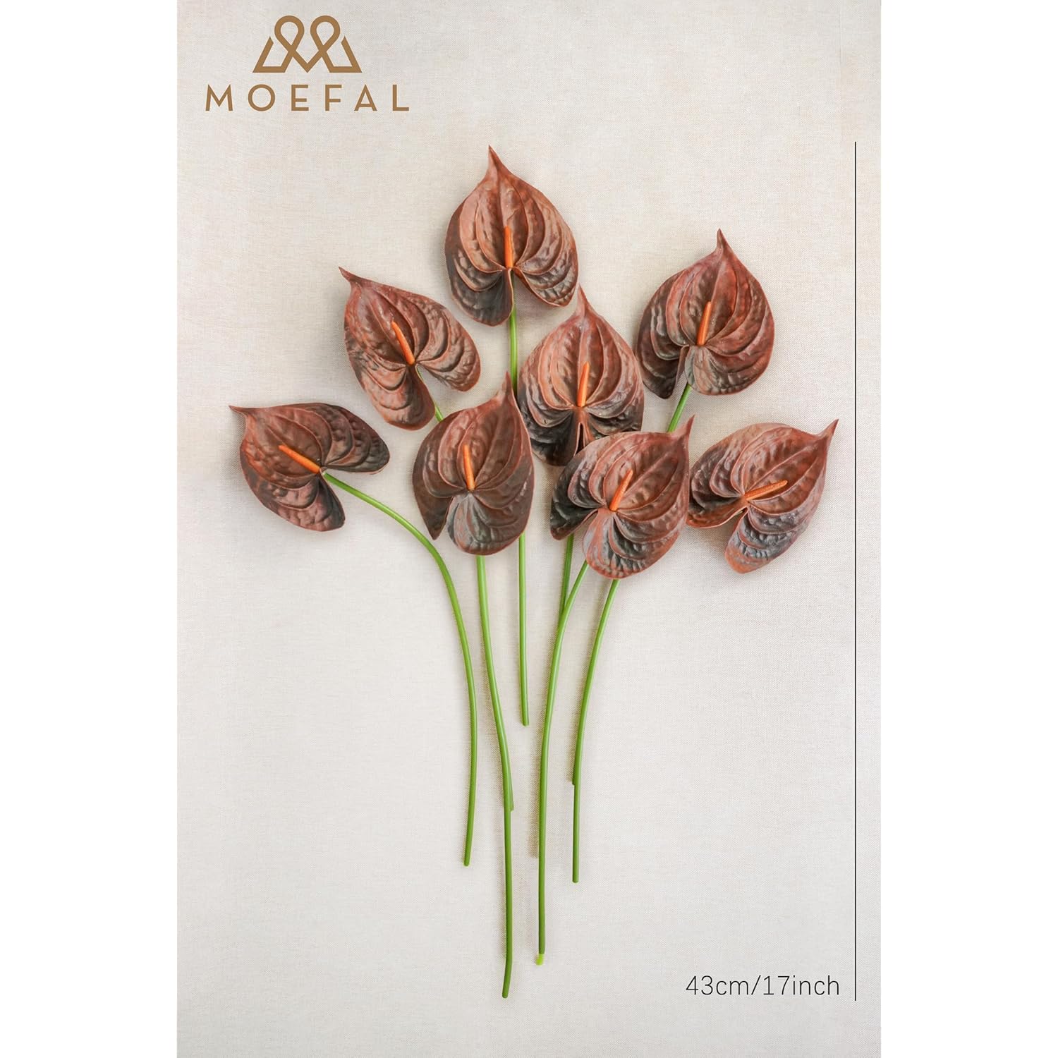 Real Touch Anthurium Artificial Flowers, 8Pcs Brown Faux Tropical Flowers With Stems For Boho Wedding Bouquets, Rust Fall Centerpieces & Jungle Party Decoration