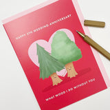 Old English Co. Happy 5Th Anniversary Card - Wood Anniversary Greeting Card - Funny 5Th Anniversary Card For Husband Or Wife - Wood Wedding Anniversary Card For Couple | Blank Inside With Envelope