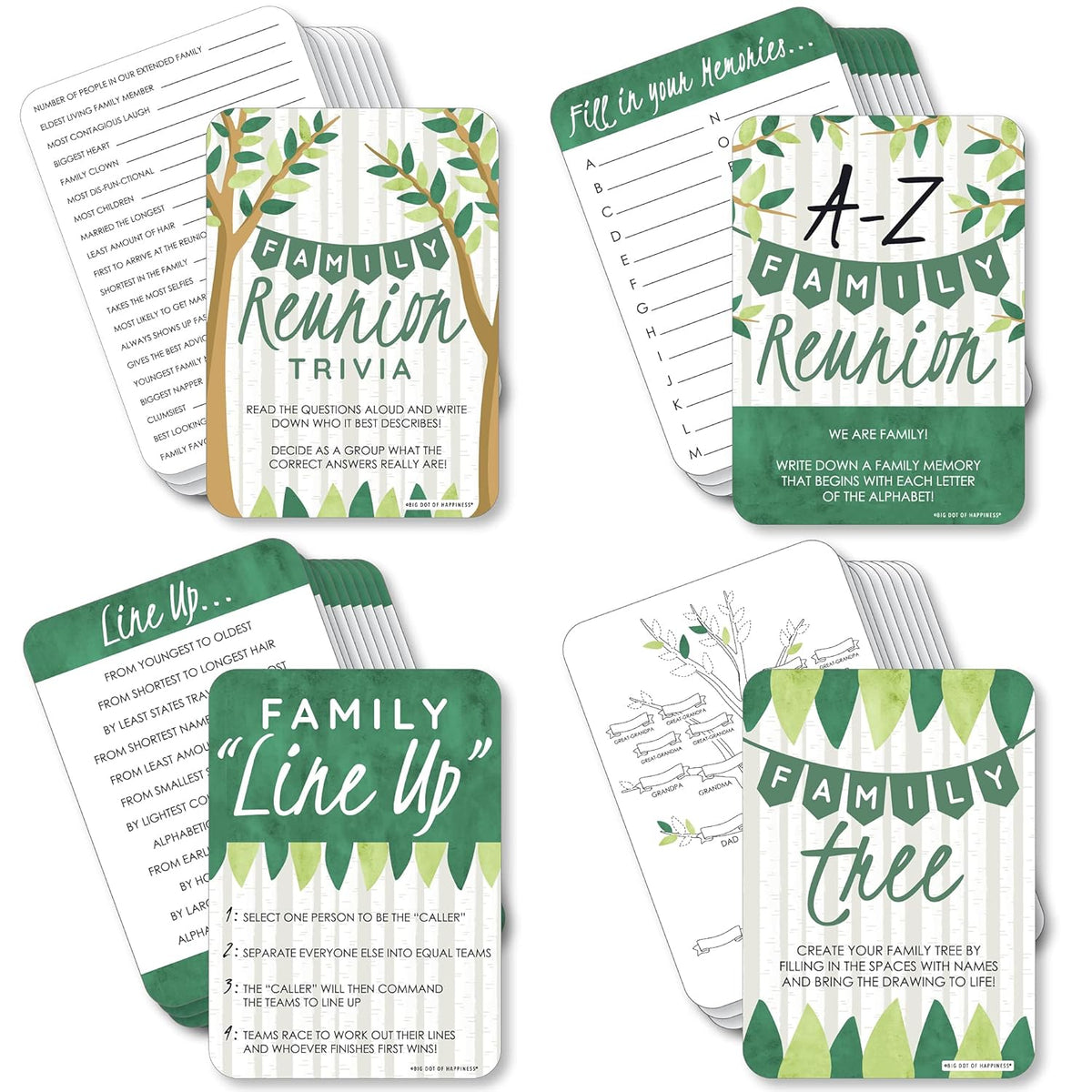 Big Dot of Happiness Family Tree Reunion - 4 Family Gathering Party Games - 10 Cards Each - Gamerific Bundle