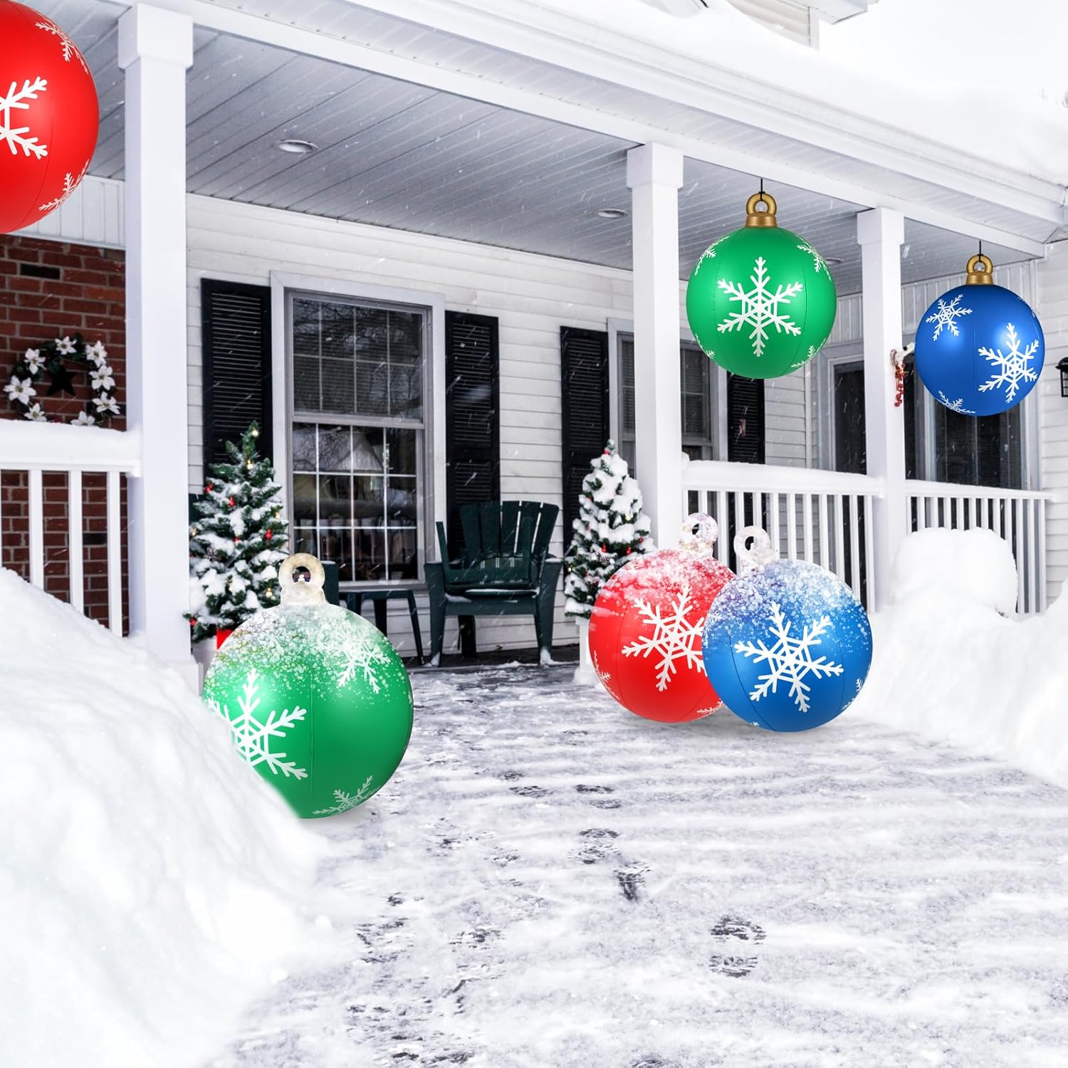 3 Pcs 24 Inch Giant Inflatable Christmas Balls,Large Outdoor Inflatable Balls For Yards, Lawns, Porches, Gardens, Front