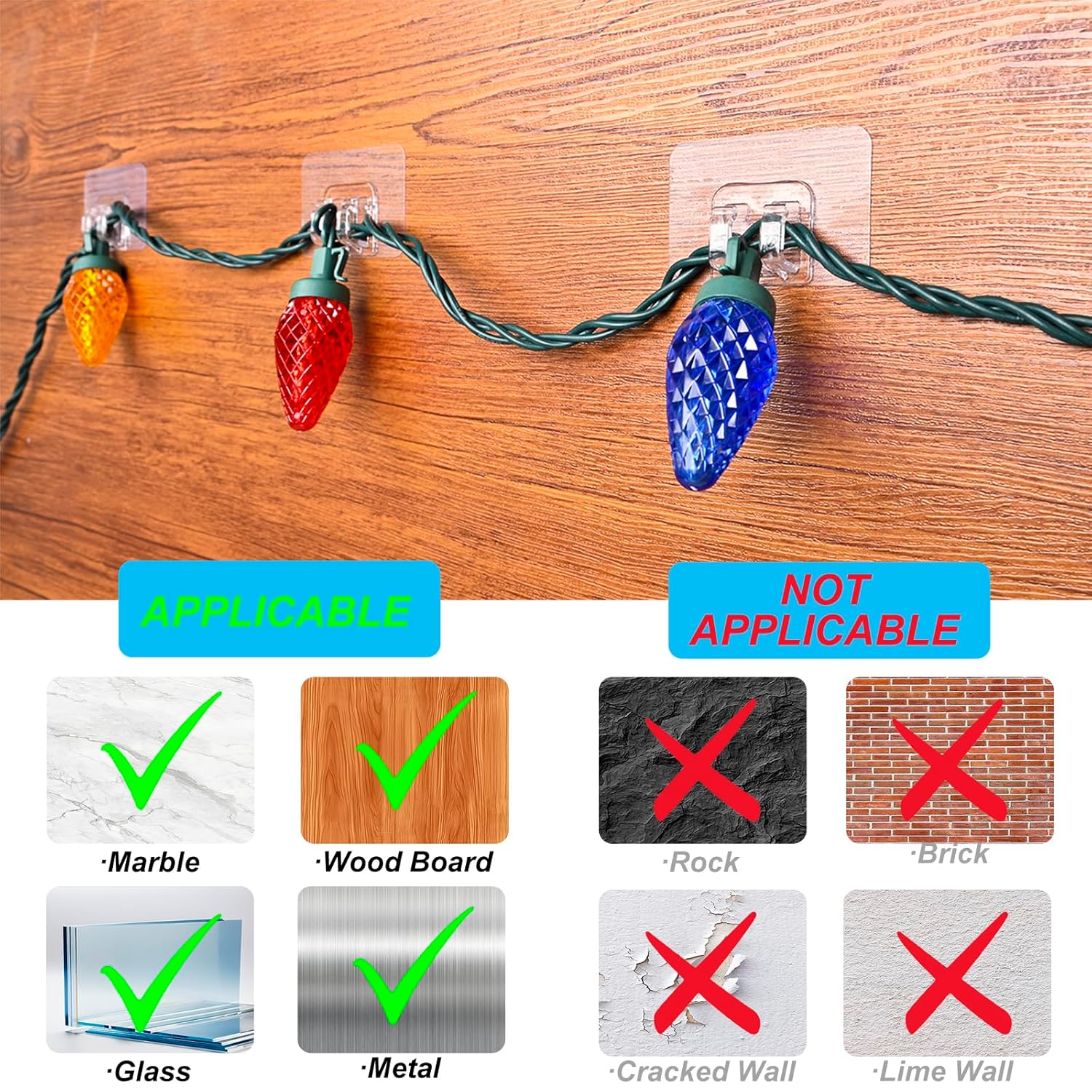 Hooks For Outdoor String Lights With Damage-Free Adhesive Strips - No Tools, No Holes, Waterproof & Uv-Resistant For Christmas, Patio, Pergola Decor (80)