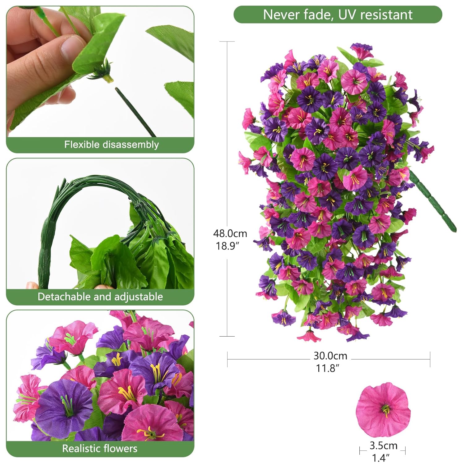 Artificial Flowers Outdoor Spring Decor Faux Silk Morning Glory Fake Hanging Flowers 2Pcs, Uv Resistant Look Real For Home Porch Lawn Garden