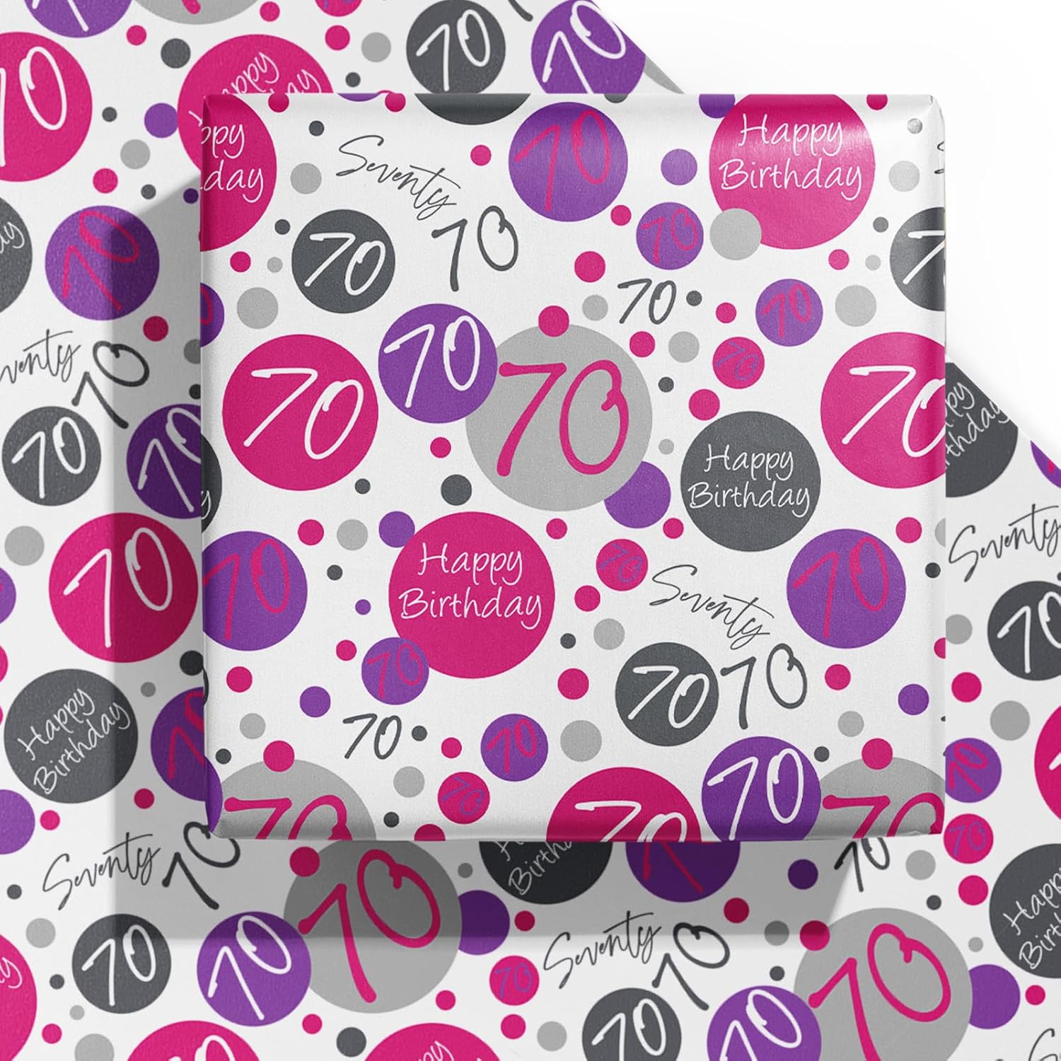 Birthday Wrapping Paper Sheet - 6 Sheets Pink 70Th Birthday Design Folded Flat For Bday, Party, Baby Showers - 19.7 Inch X 27.5 Inch Per Sheet