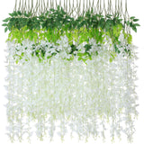 24 Pcs Wisteria Hanging Flowers 3.6 Feet Artificial Fake Wisteria Flower Vine Garland Ratta For Backdrop Wedding Decor Home Party(White)