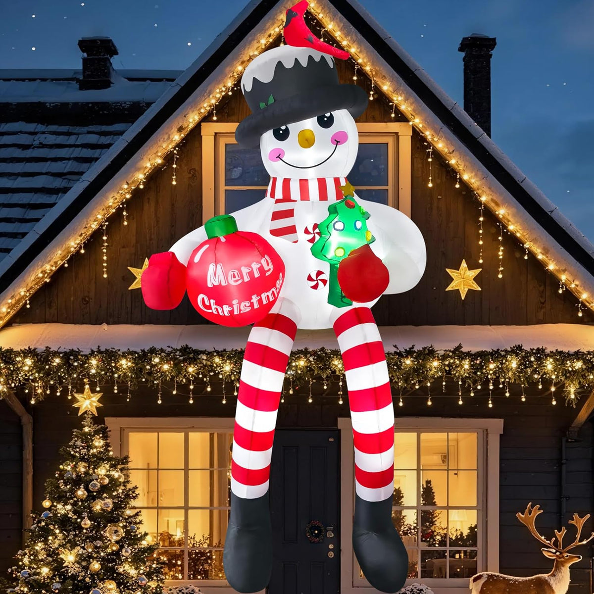 13Ft Christmas Inflatable Outdoor Decoration, Climbing Snowman Christmas Blow Up Yard Decorations With Led Lights And Ca