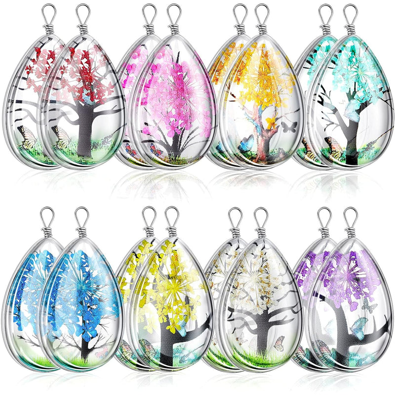 16 Pcs Dried Flowers Pendant Charms For Jewelry Making Transparent Tree Resin