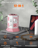 Power Strip Tower 8 Outlets 4 USB Ports 2 USB C 6.5FT Flat Plug Extension Cord White