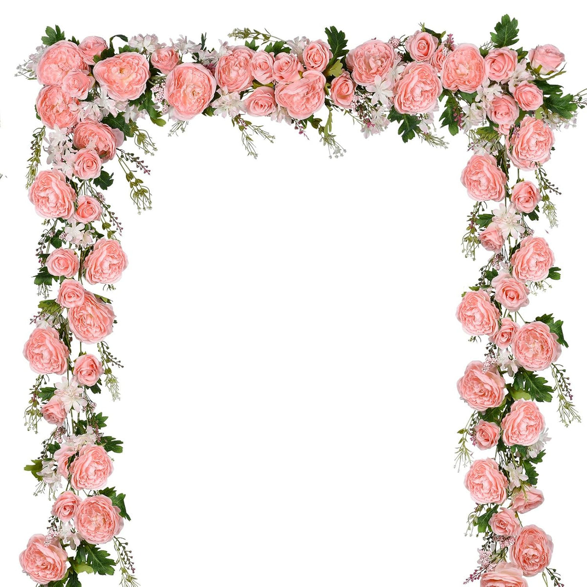 2Pack Artificial Peony Flower Garland - Silk Peony Garland With Pink Flowers For Wedding Party Table Decoration,6Ft/Strand