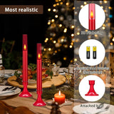 Red Flameless Taper Candles With Remote And Timer,3D Flickering Flameless Candles With Holders, 6 Pack Led Battery Operated Candlesticks 9.25"X0.75" For Christmas, Valentine’S Day Decor
