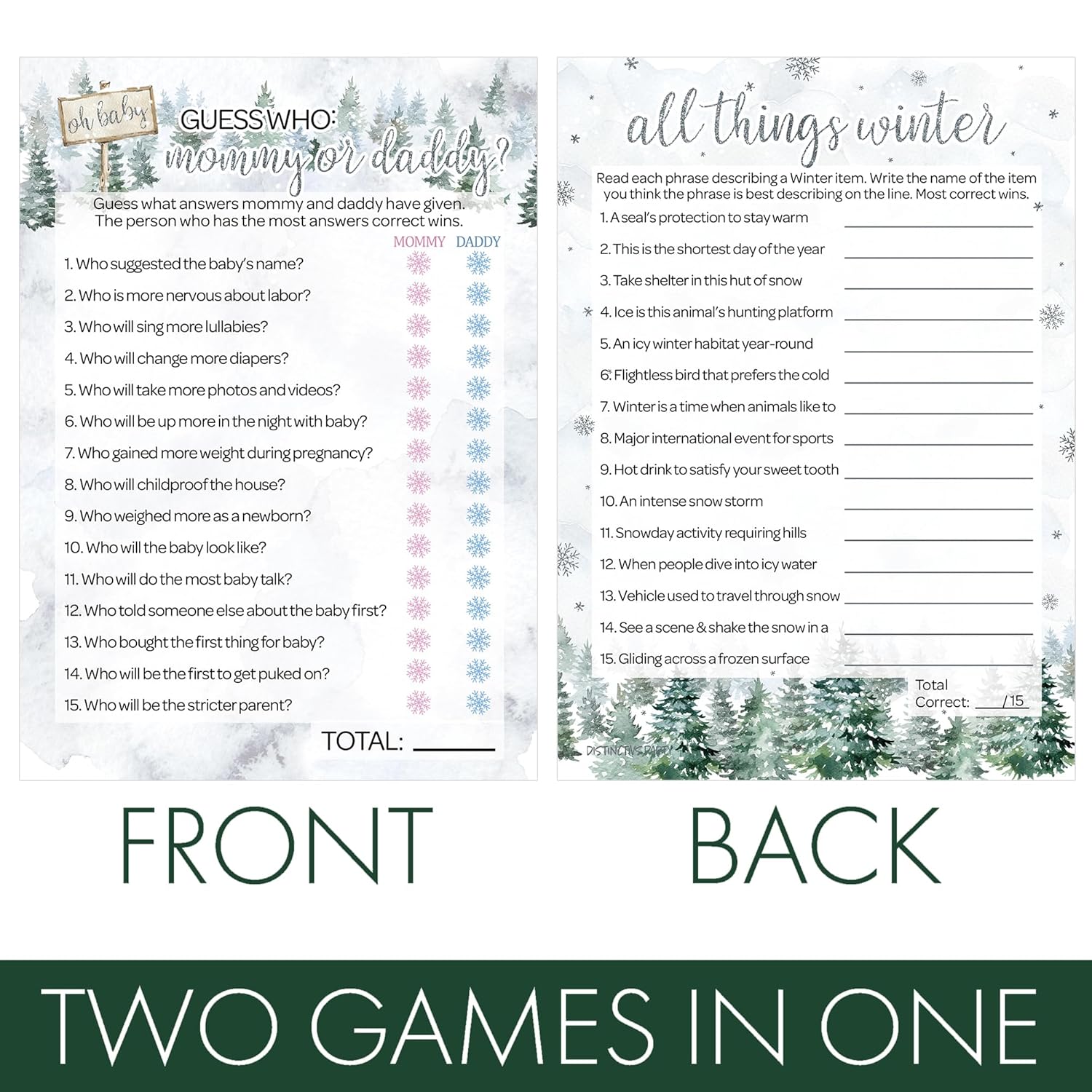 Baby It'S Cold Outside Winter Baby Shower Games - All Things Winter And Mommy Or Daddy (2 Game Party Bundle) - 20 Cards For Guests