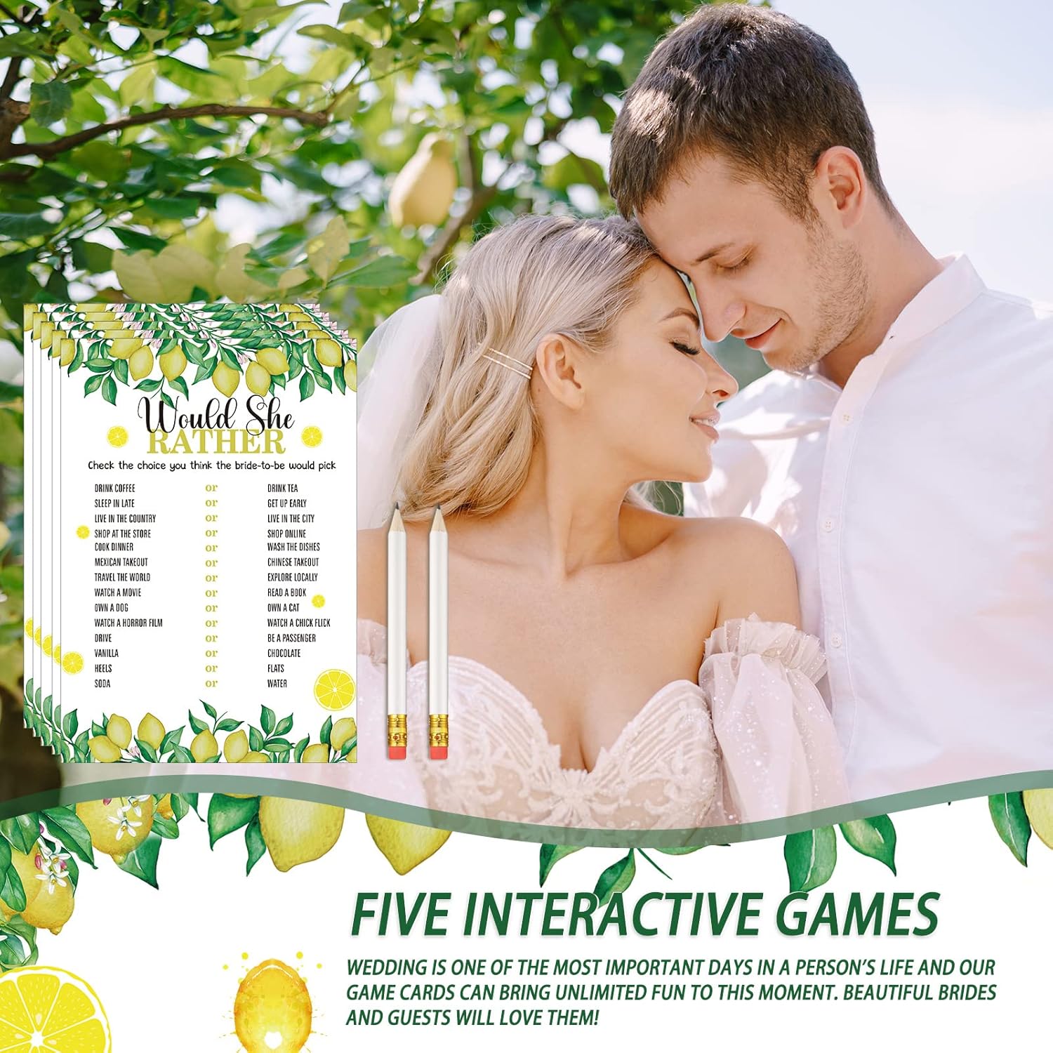 220 Pcs Lemon Bridal Shower Games Set Wedding Shower Game Supplies Include Bridal Games Cards And Pencils For Bachelorette Engagement Party Decorations Favors
