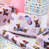 Birthday Dog Wrapping Paper, Reversible Color Happy Birthday Gift Wrap For Baby Shower, Valentines, Mothers Day, Graduation, Wedding, Fathers Day, Christmas (17In X 32.8Ft)