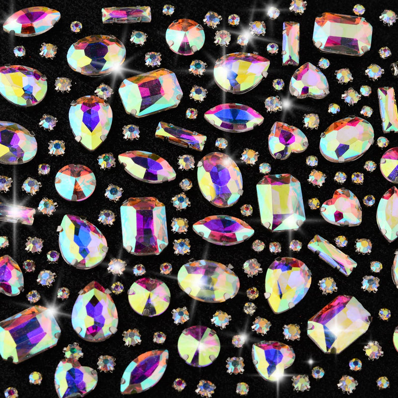 172 Pieces Sew On Glass Rhinestone,Sew On Crystal Gems Mental Flatback With Si