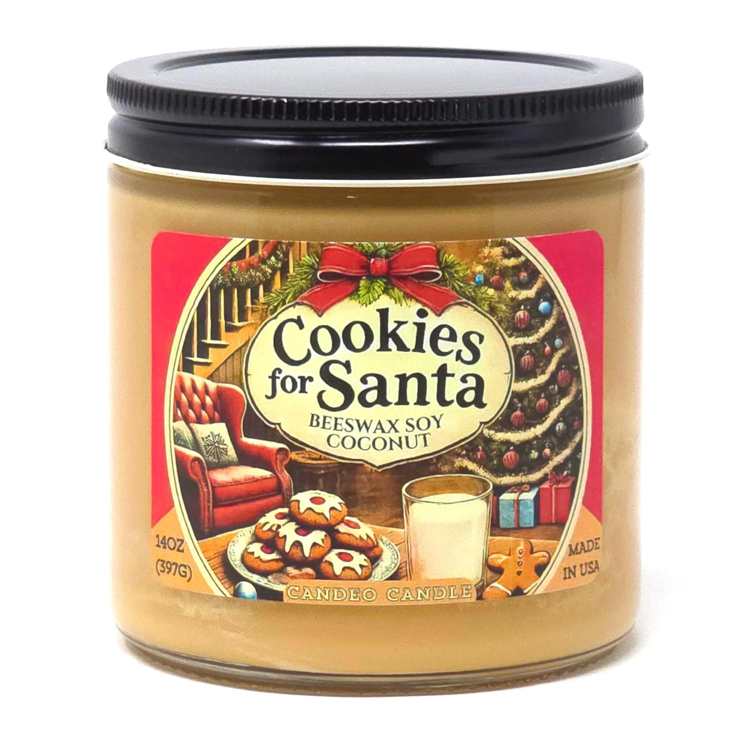 Cookies For Santa - 14 Oz Jar Candle - Made With Beeswax, Coconut And Soy - Handmade In The Usa - - Christmas