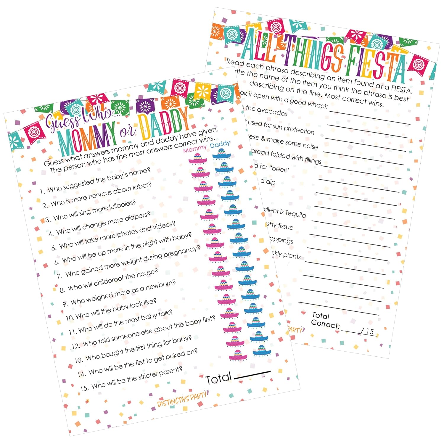 Taco Bout A Baby Shower Games, Mommy Or Daddy Match And All Things Fiesta, 2 Game Bundle - 20 Dual Sided Cards