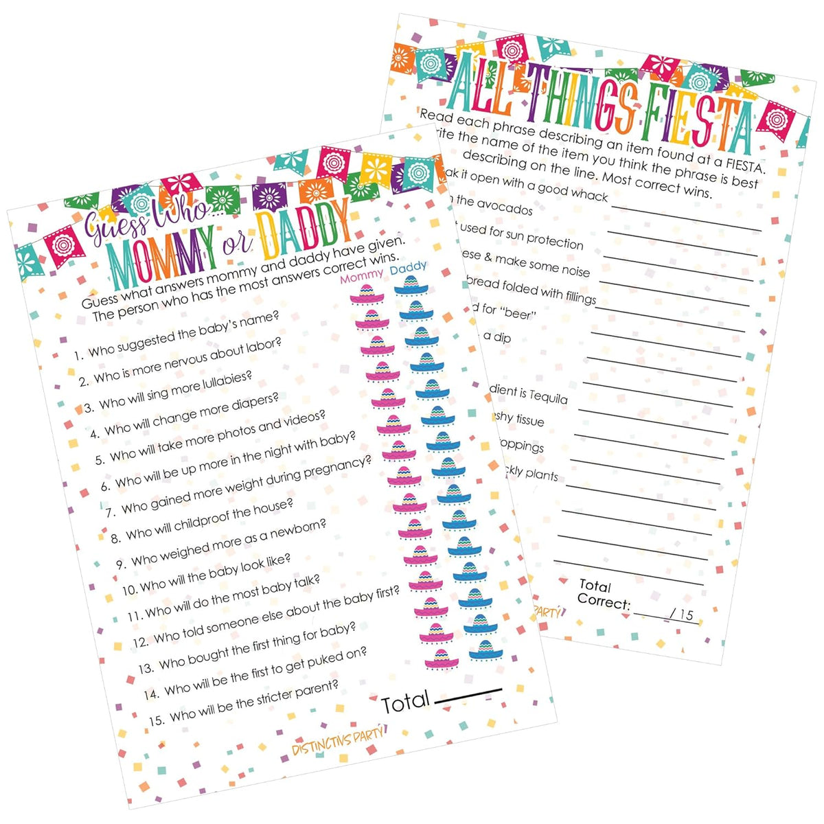 Taco Bout A Baby Shower Games, Mommy Or Daddy Match And All Things Fiesta, 2 Game Bundle - 20 Dual Sided Cards