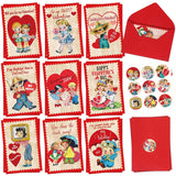 36 Pack Vintage Valentine'S Day Greeting Cards Retro Boys Girls Prints Note Cards With Red Envelopes Stickers 4 X 6 Inch Blank Note Cards For Wedding Anniversary Supplies, 9 Design