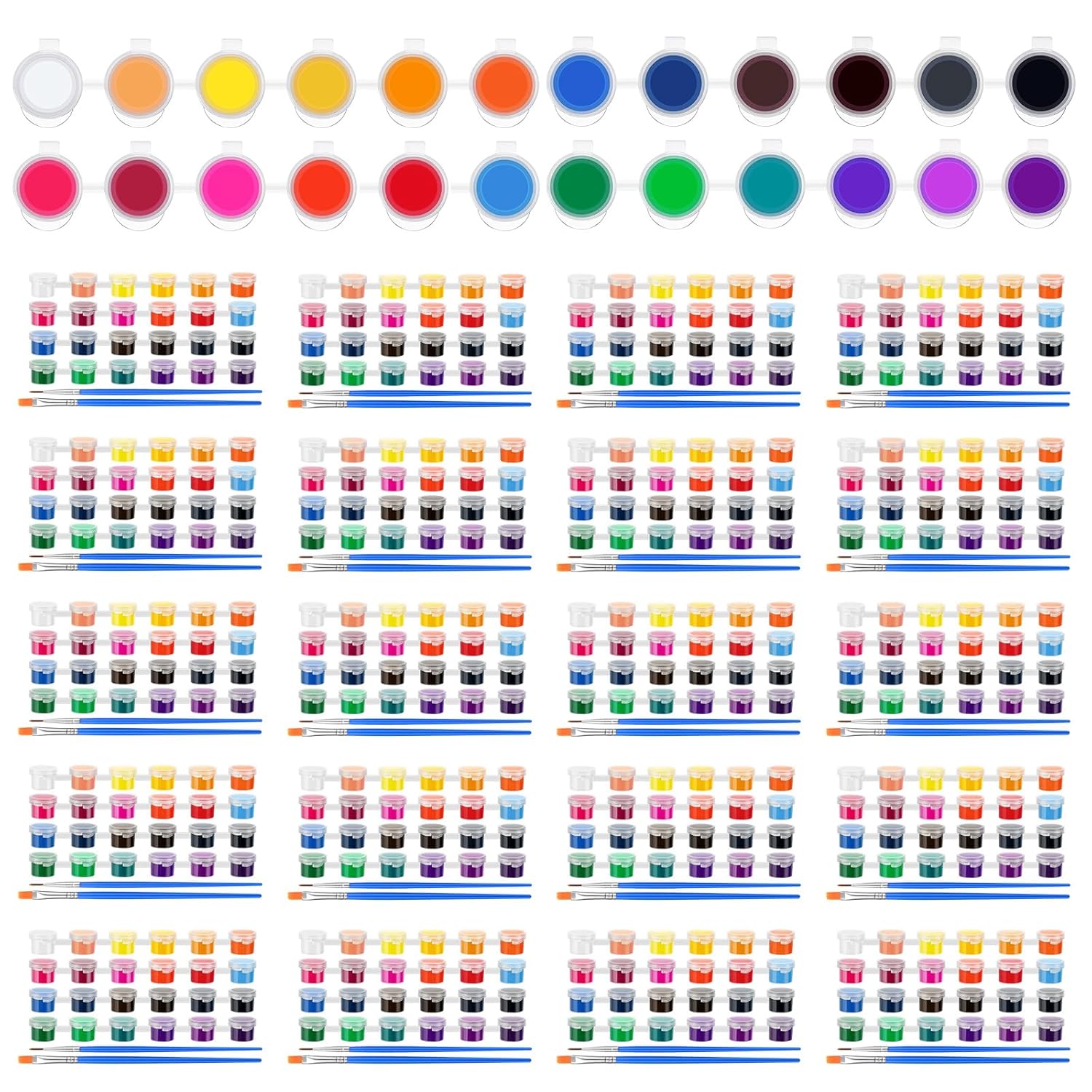 24 Set 24 Colors Mini Acrylic Paint Kit For Craft 624 Pcs Washable Acrylic Paint Set Paints Strips For Party Painting Supplies 48 Brushes