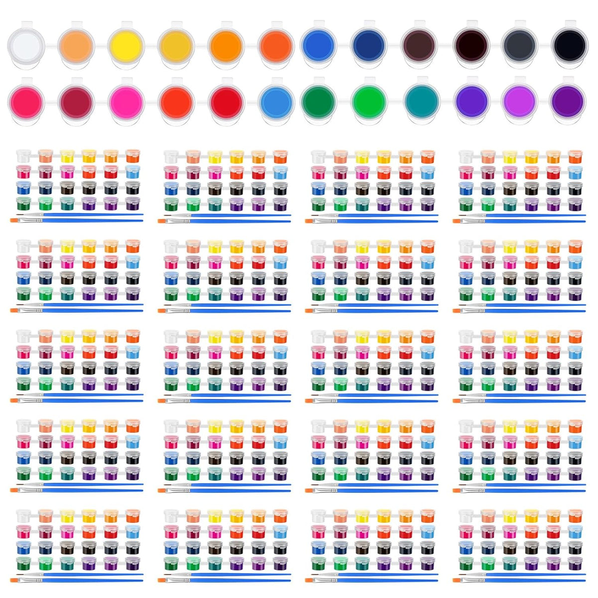 24 Set 24 Colors Mini Acrylic Paint Kit For Craft 624 Pcs Washable Acrylic Paint Set Paints Strips For Party Painting Supplies 48 Brushes