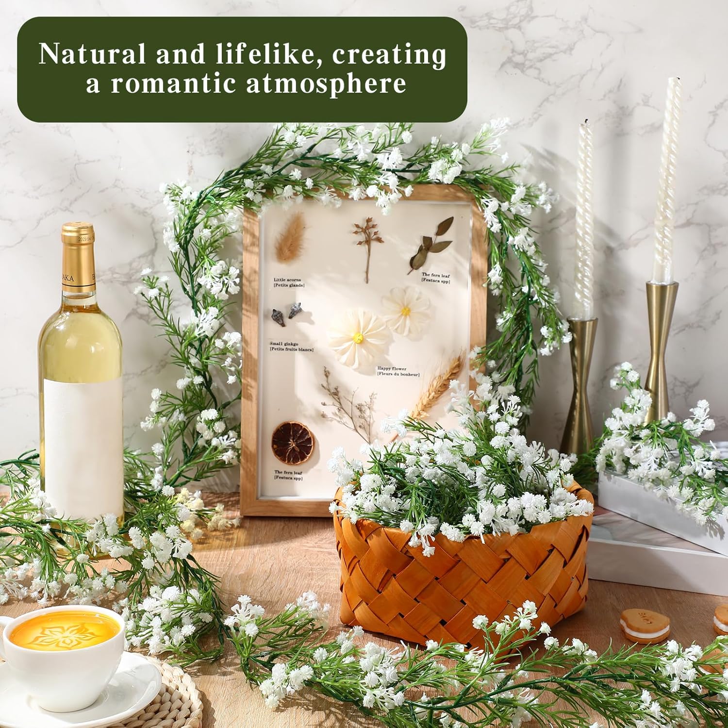 6 Pieces Artificial Baby Breath Flower Vines 5.9Ft Faux Hanging Gypsophila Greenery Garland Vines Fake Bulk Baby Breath Garland For Wedding Party Table Home Backdrop Wall Decor (White)