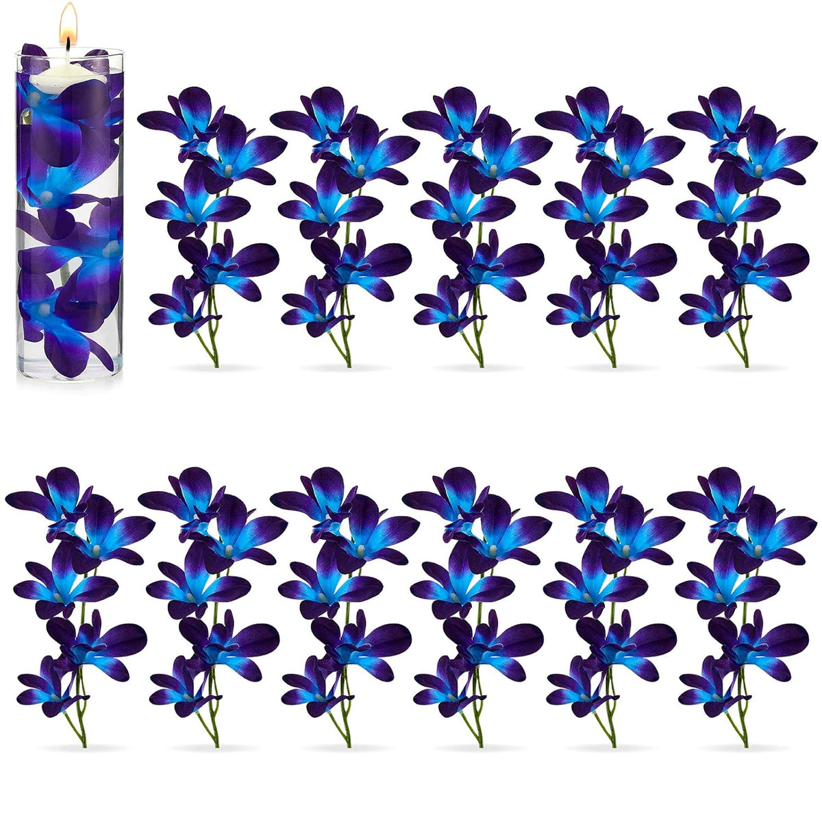 16 Pieces Blue Purple Faux Flowers Blue Orchid Flower Vase Fillers Faux Purple Orchid Wedding Table Centerpieces Filling For Floating Candles Wedding Birthday Party Table Decorations