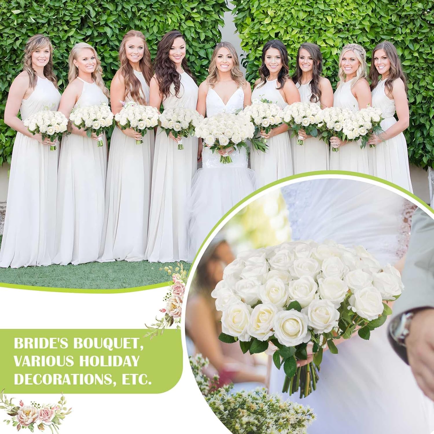 60 Pcs Artificial Roses Bulk Velvet Silk White Roses White Roses For Wedding Centerpieces Bridal Bouquet Mohter'S Day Valentine'S Day Home Decor (60, White)
