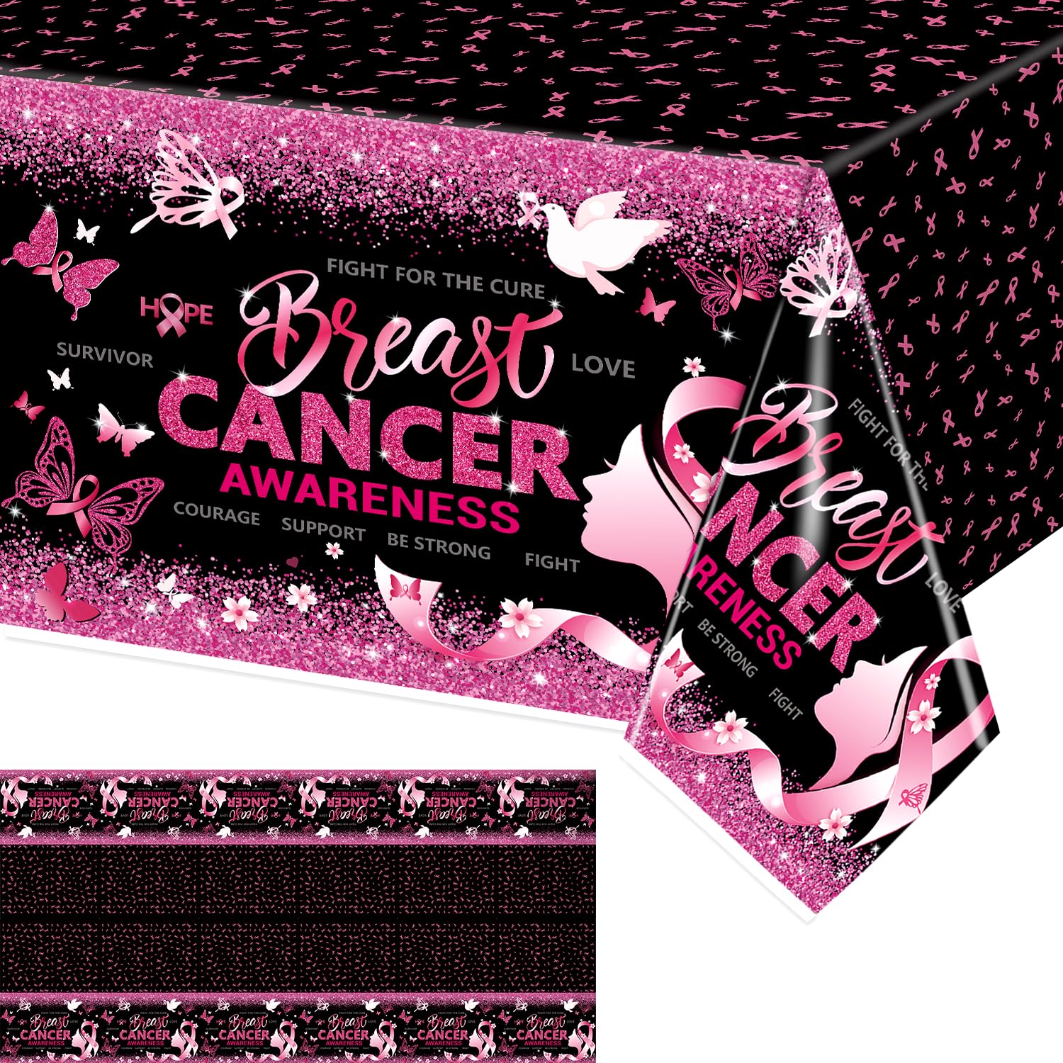 3 Pieces Breast Cancer Table Cloth, Breast Cancer Awareness Decorations