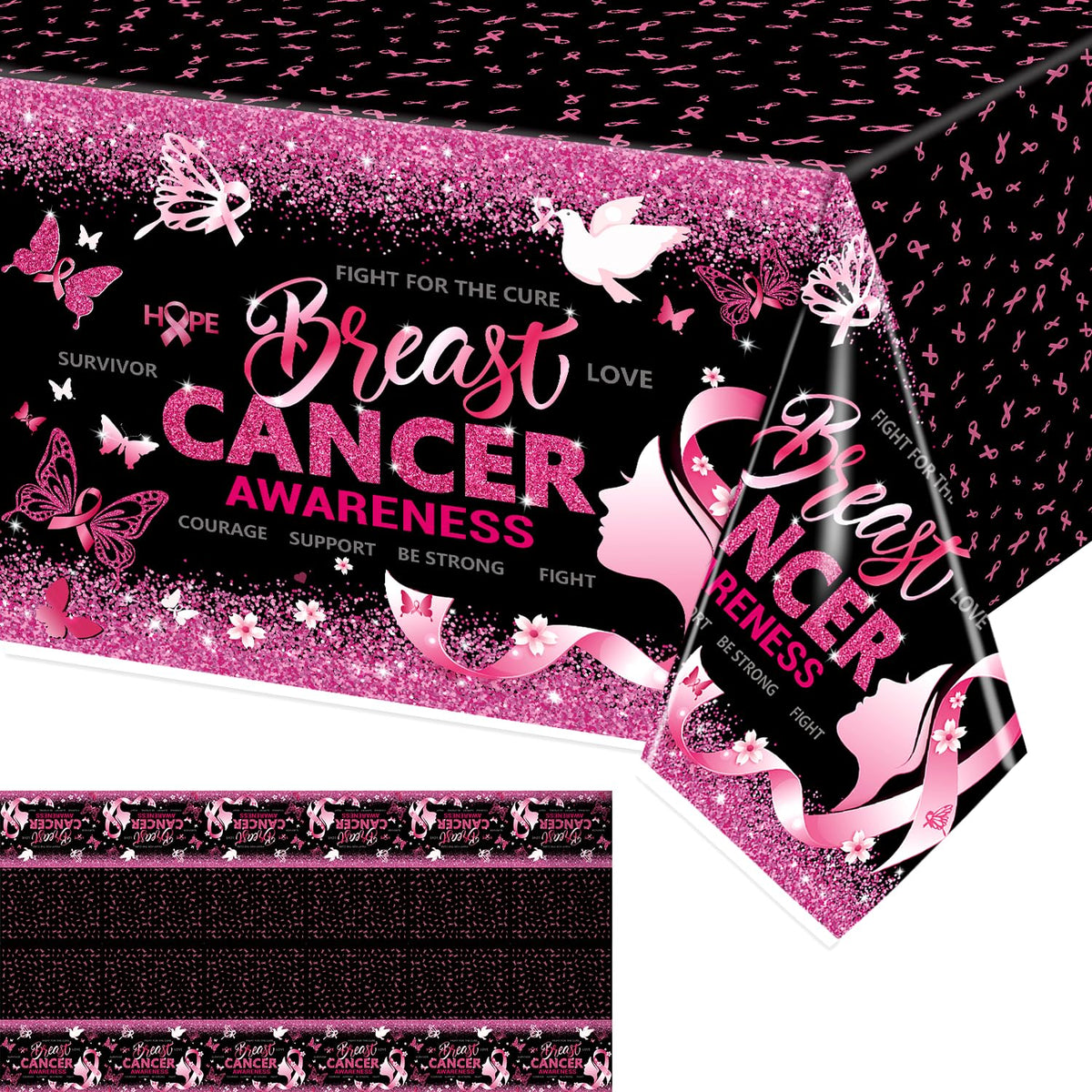 3 Pieces Breast Cancer Table Cloth, Breast Cancer Awareness Decorations