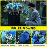 3Pack Artificial Cemetery Flowers For Grave,Headstone Flower Saddle Gravesite Decoration Roses Memorial Bouquets With Cemetery Vase For Cemetery Decorations Non-Fading Easy Fit (Blue)