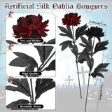 60 Pcs Burgundy Flowers Wine Red Dahlias Artificial Flowers With Stems Faux Silk Dahlia Bouquet Long Stem For Wedding Halloween Bridal Bouquet Harvest Table Centerpieces Home Decor