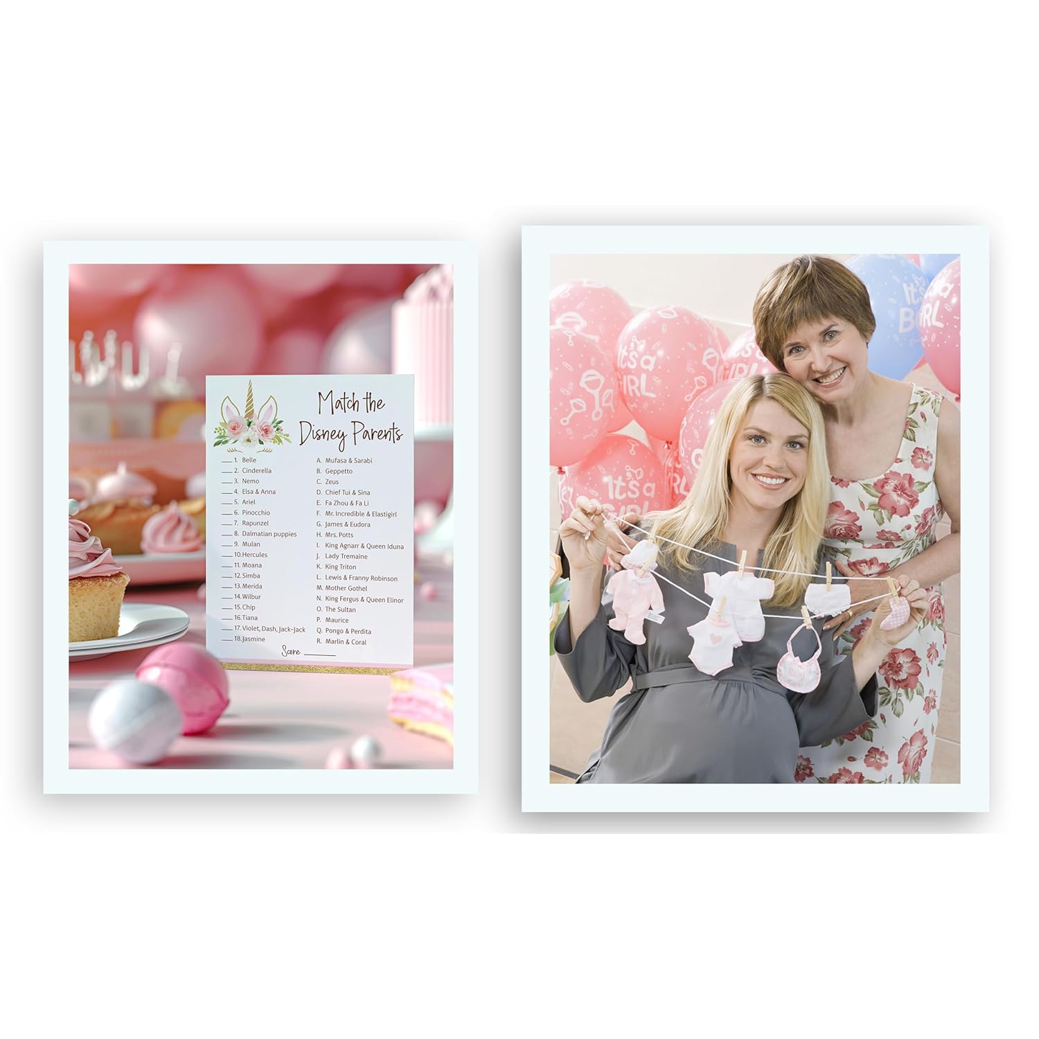 Unicorn Match Cartoon Parents Baby Shower Games — Pack Of 25 — Pink Girl Baby Shower Game, Magical Theme Match Famous Cartoon Parents Fun Co-Ed Shower Activity, Star Kids Match Game G640-Dpm