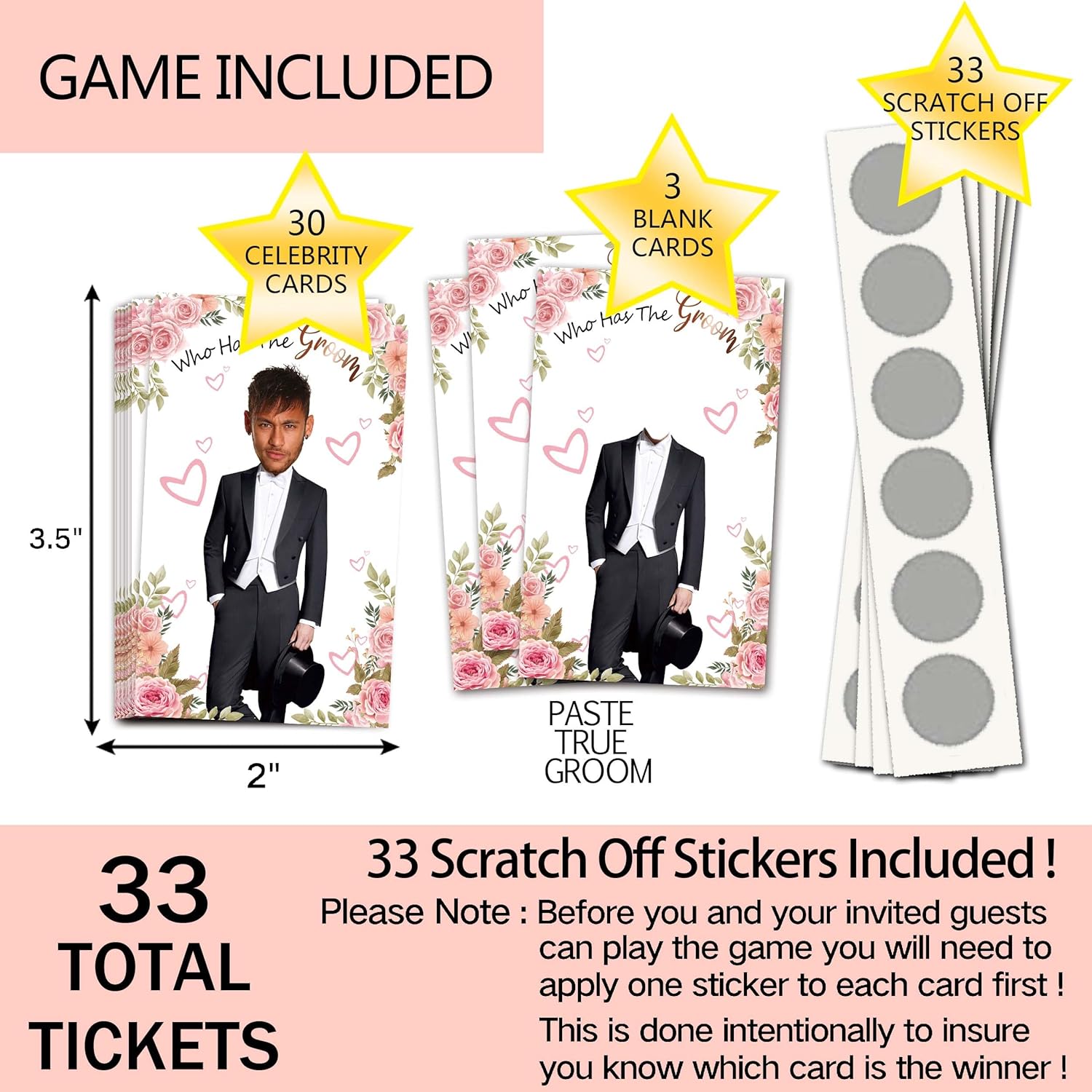 Floral Bridal Shower Games - Who Has The Groom Game - Scratch Off Celebrity Cards Tickets Bridal Shower Game - Funny Bachelorette Party Games
