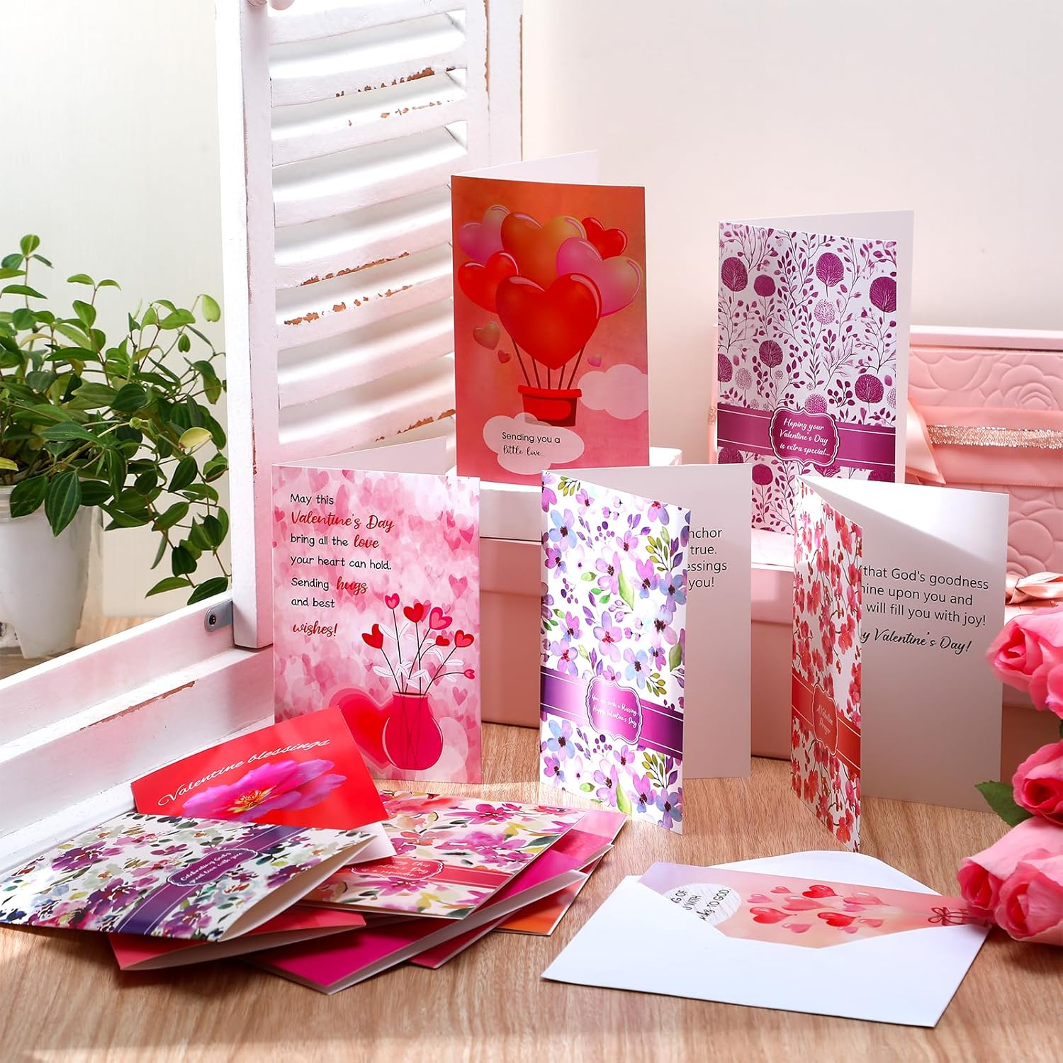 48 Pcs 24 Assorted Styles Religious Valentine‘S Day Cards With Scripture Bible Christian Valentine Cards Bulk Hearts Love Flower Religious Greeting Cardboard With Envelopes