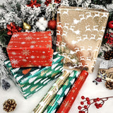 Mini Short Small Christmas Wrapping Paper Roll With Cut Lines On Reverse (17" X 120" Per Roll) - Red Green Gold Gift Wrap With Deer&Snowflake&Tree Design For Holiday, Birthday,Wedding