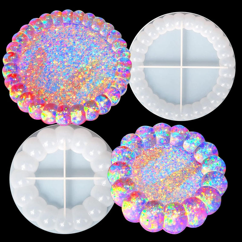 2Pcs Bubble Tray Resin Mold, Silicone Tray Coaster Mold Epoxy Resin Casting Mould Cute Jewelry Trinket Plate Candle Holder Mold Diy Resin Polymer Clay Art Craft Supplies Home Decor Ideal Gift