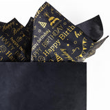 100 Sheets Black & Gold Birthday Tissue Paper - 20" X 14", Happy Birthday Design For Gift Bags & Parties
