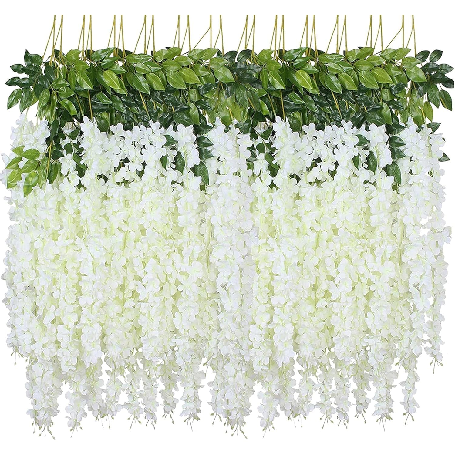 Artificial Wisteria Hanging Flowers, 24Pack Fake Flowers White Wisteria Vine Ratta Garland Silk Flowers For Wedding Arch Party Garden Home Decor (24)