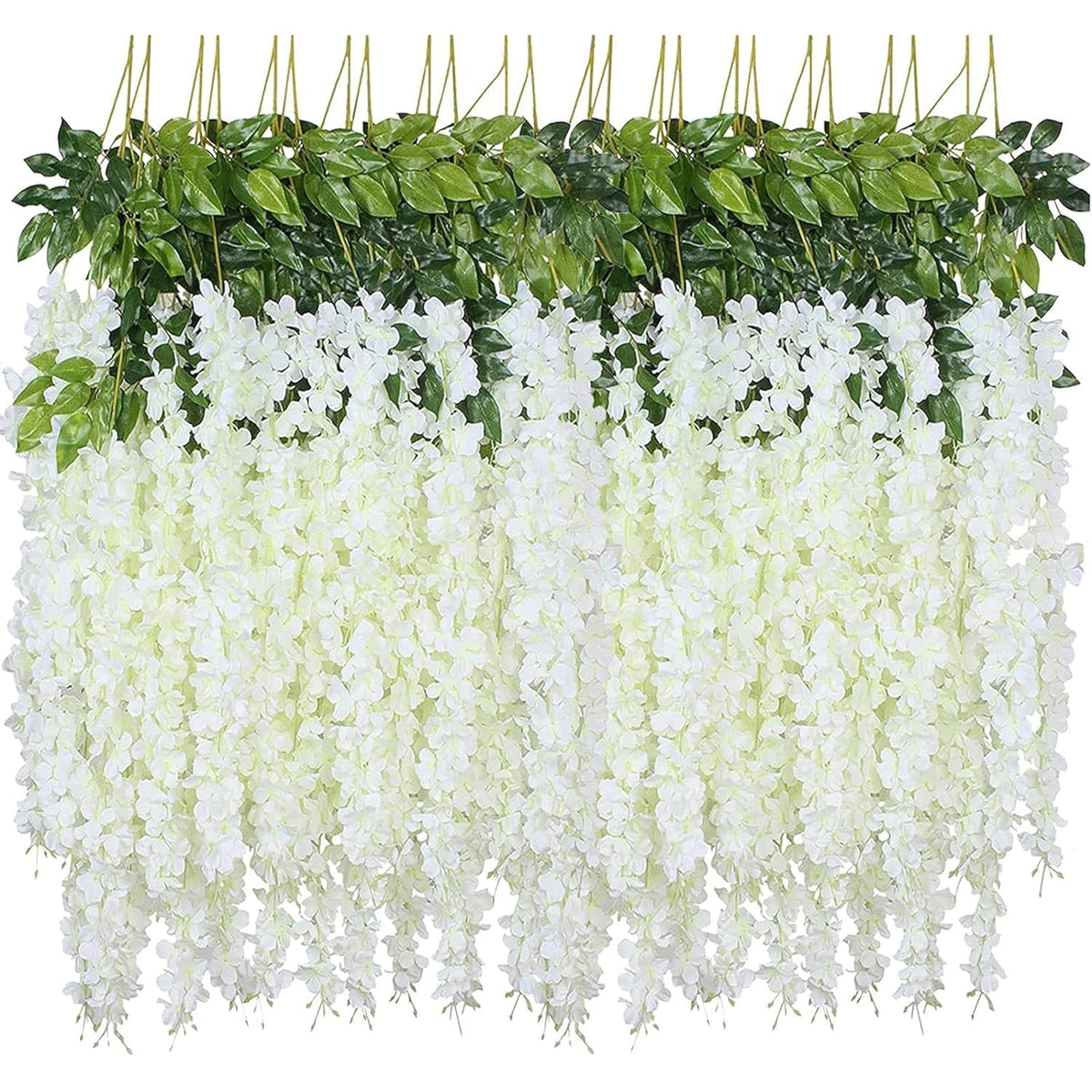 Artificial Wisteria Hanging Flowers, 24Pack Fake Flowers White Wisteria Vine Ratta Garland Silk Flowers For Wedding Arch Party Garden Home Decor (24)