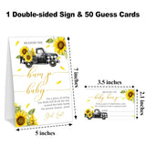 How Big Is Mommys Belly Game, Baby In Bloom Measure The Baby Bump Baby Shower Game, Sunflower Truck Baby Shower Party Decor & Supplies, 1 Sign & 50 Guess Cards-A06